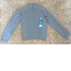 Boys Zip Neck Sweater 5/6 Gray Long Sleeve High Collar Ribbed Sonoma